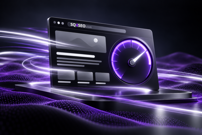 سرعة موقع SQ4SEO وتجربة المستخدم ممثلة بعداد أداء في واجهة متصفح